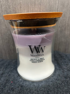 Amethyst & Amber Suede & Sandalwood Smoked Jasmine WoodWick Candle