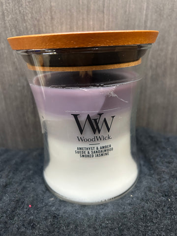 Amethyst & Amber Suede & Sandalwood Smoked Jasmine WoodWick Candle
