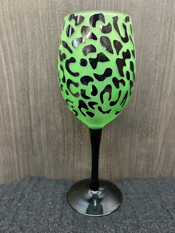 Green Cheetah Wine Glass