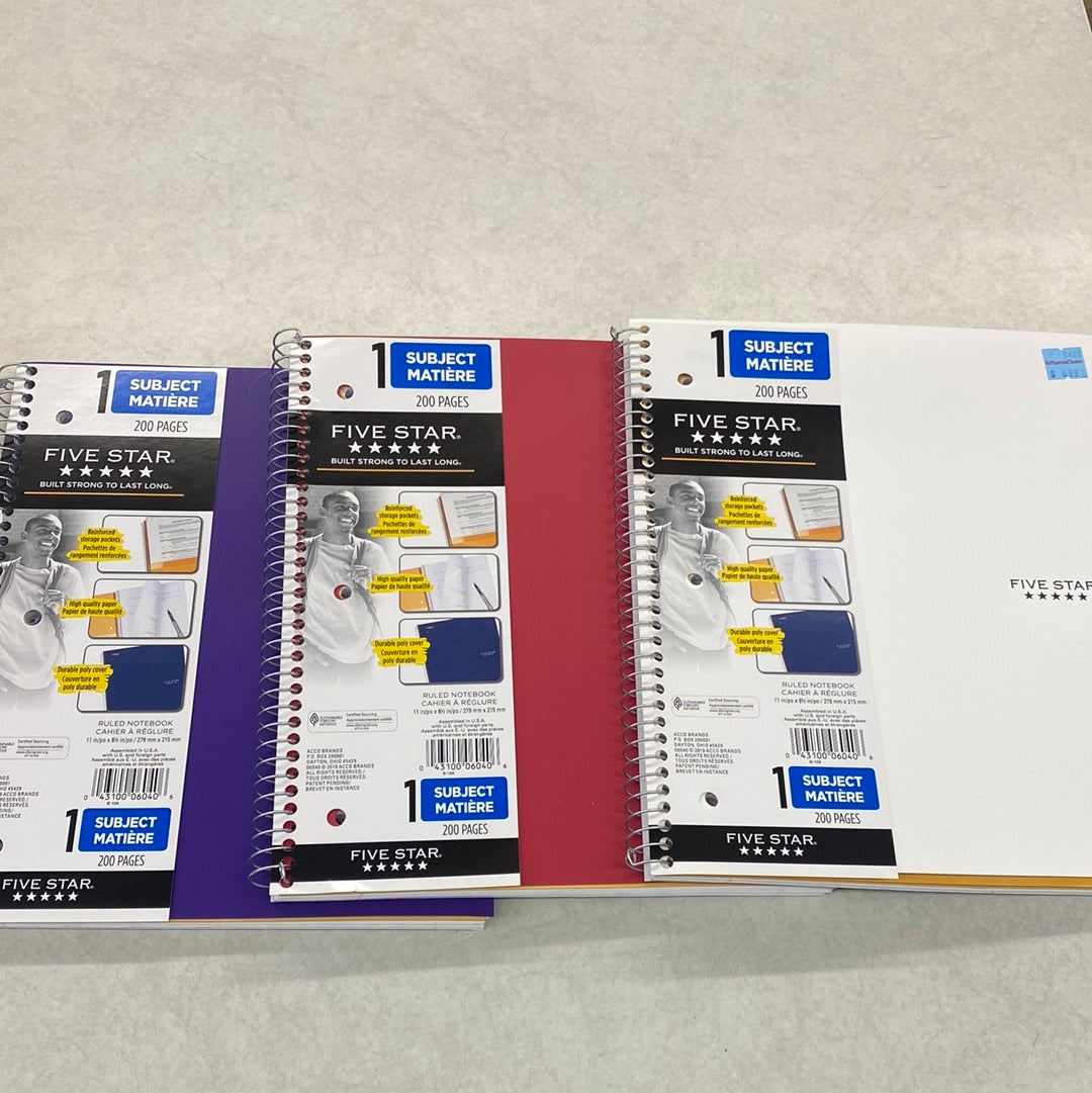 Five Star 1 subject notebook