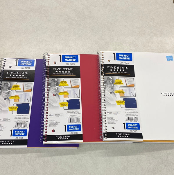 Five Star 1 subject notebook