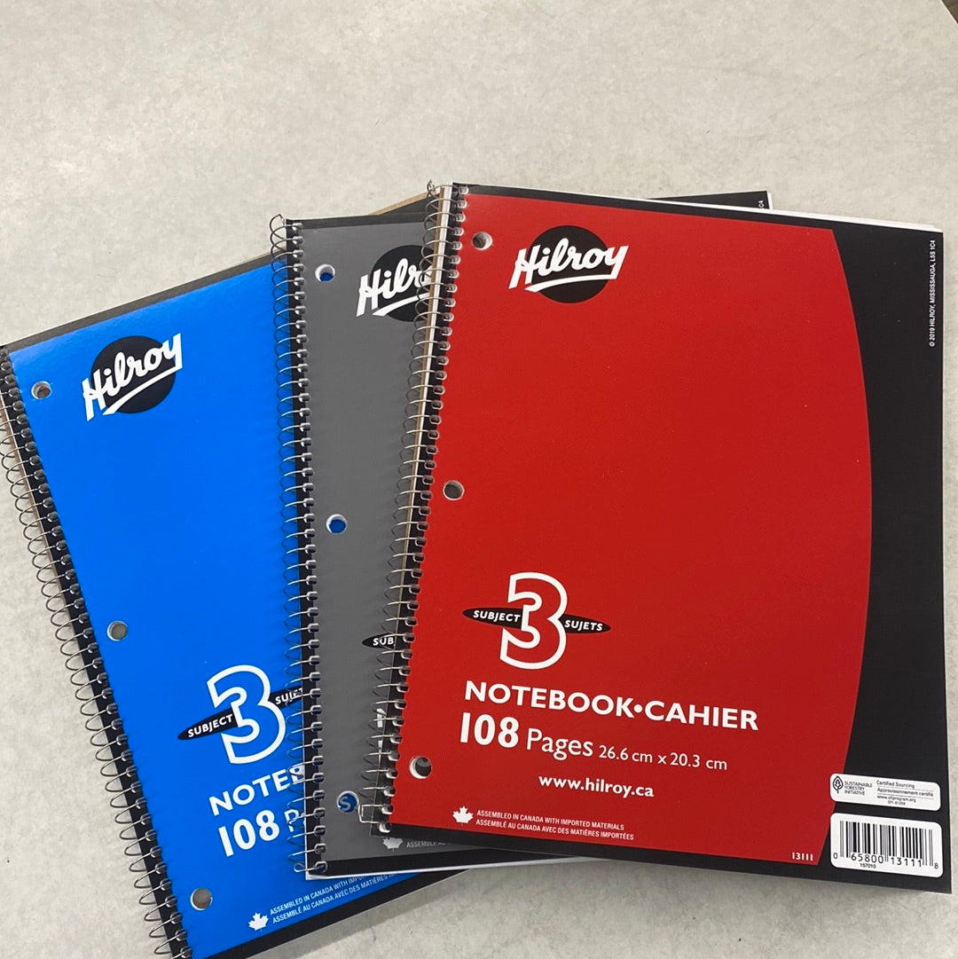Hilroy 3 subject notebook