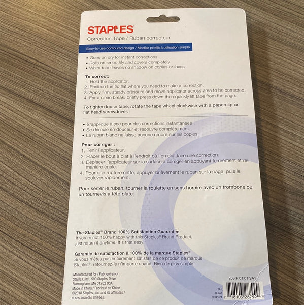 Staples correction tape